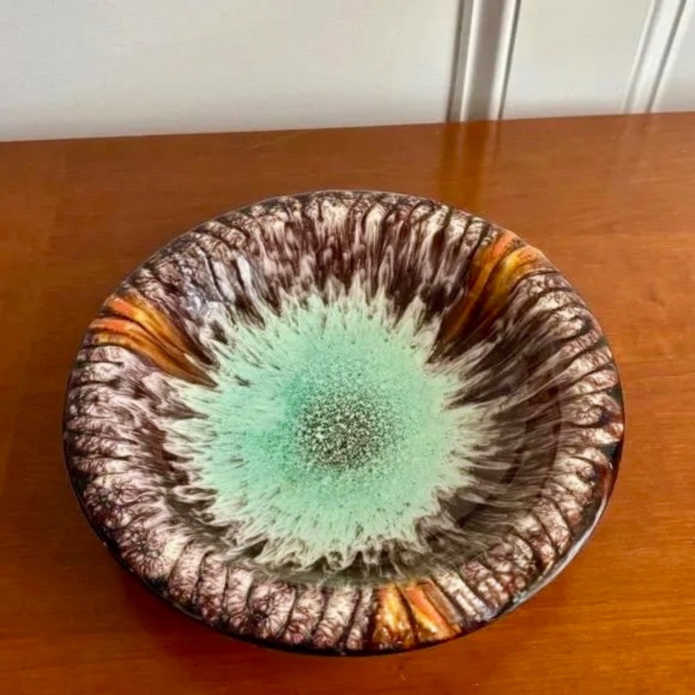 Vintage German Pottery Jasba 541 Bowl Brown/Green/Orange drip glaze